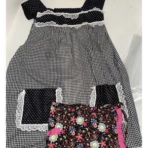 Vintage Lot Of 2 Gingham Aprons Handmade Grannycore Cottagecore MCM Retro